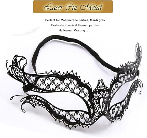 Miniatura 3 de Máscara de mascarada para mujer, con diamantes de imitación brillantes, veneciana, fiesta, baile de graduación, máscara de metal