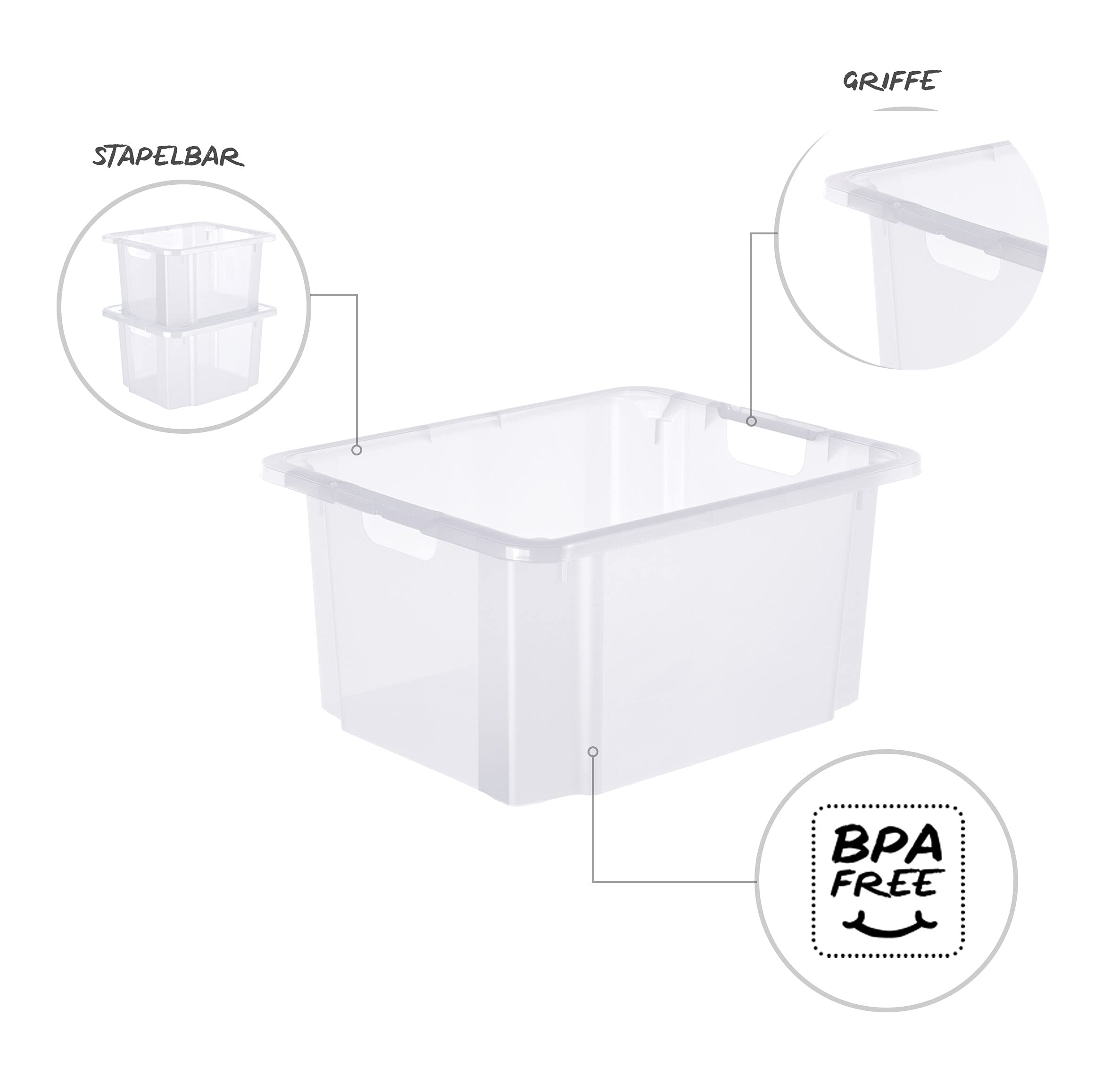 Rotho Reverso Cestino Portaoggetti Trasparente 18L - Impilabile E Girevole In Plastica PP, Made In Switzerland