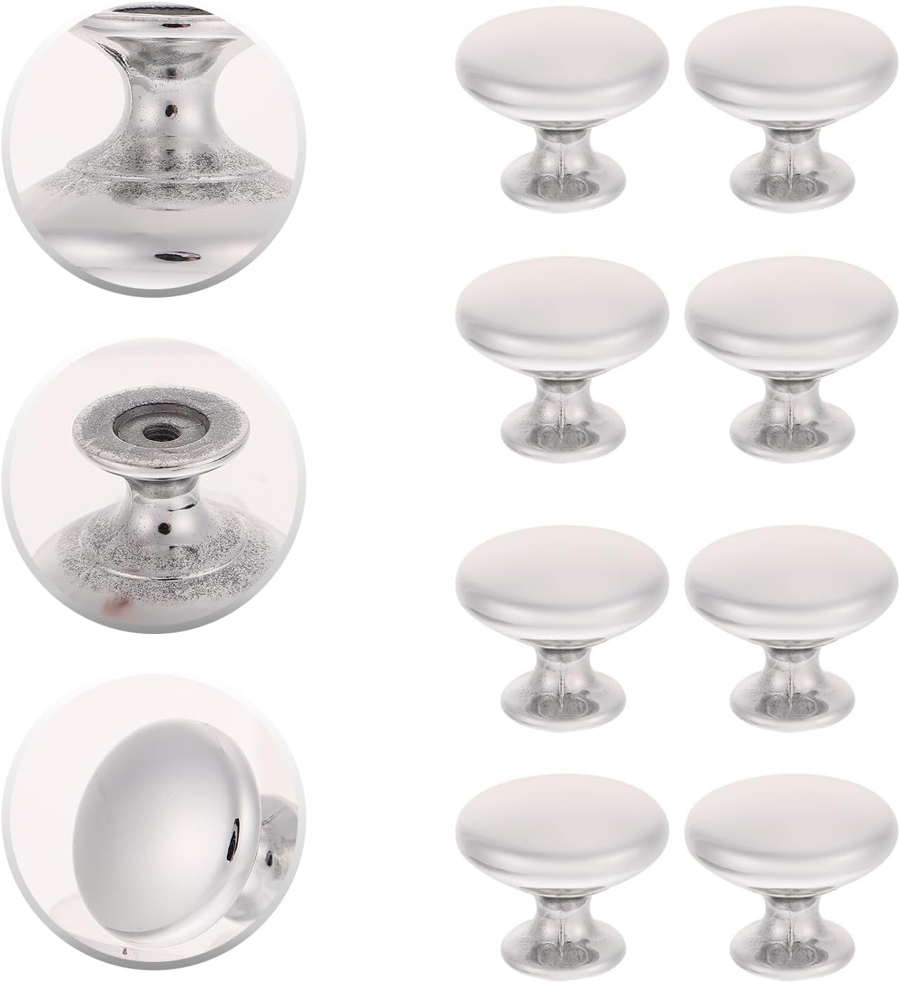30pcs Brushed Metal Cabinet Knobs and Drawer Pull Handles, Round Mushroom Shape, Chrome Finish, Kitchen Cupboard Hardware for Furniture and Cabinet Doors