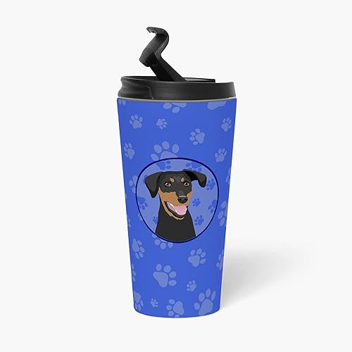 Miniatura 3 de Caroline's Treasures WDK1042TBL215 Doberman Pinscher - Vaso de acero inoxidable #1 de acero inoxidable #1 de 16 onzas, vaso aislado azul con tapa,