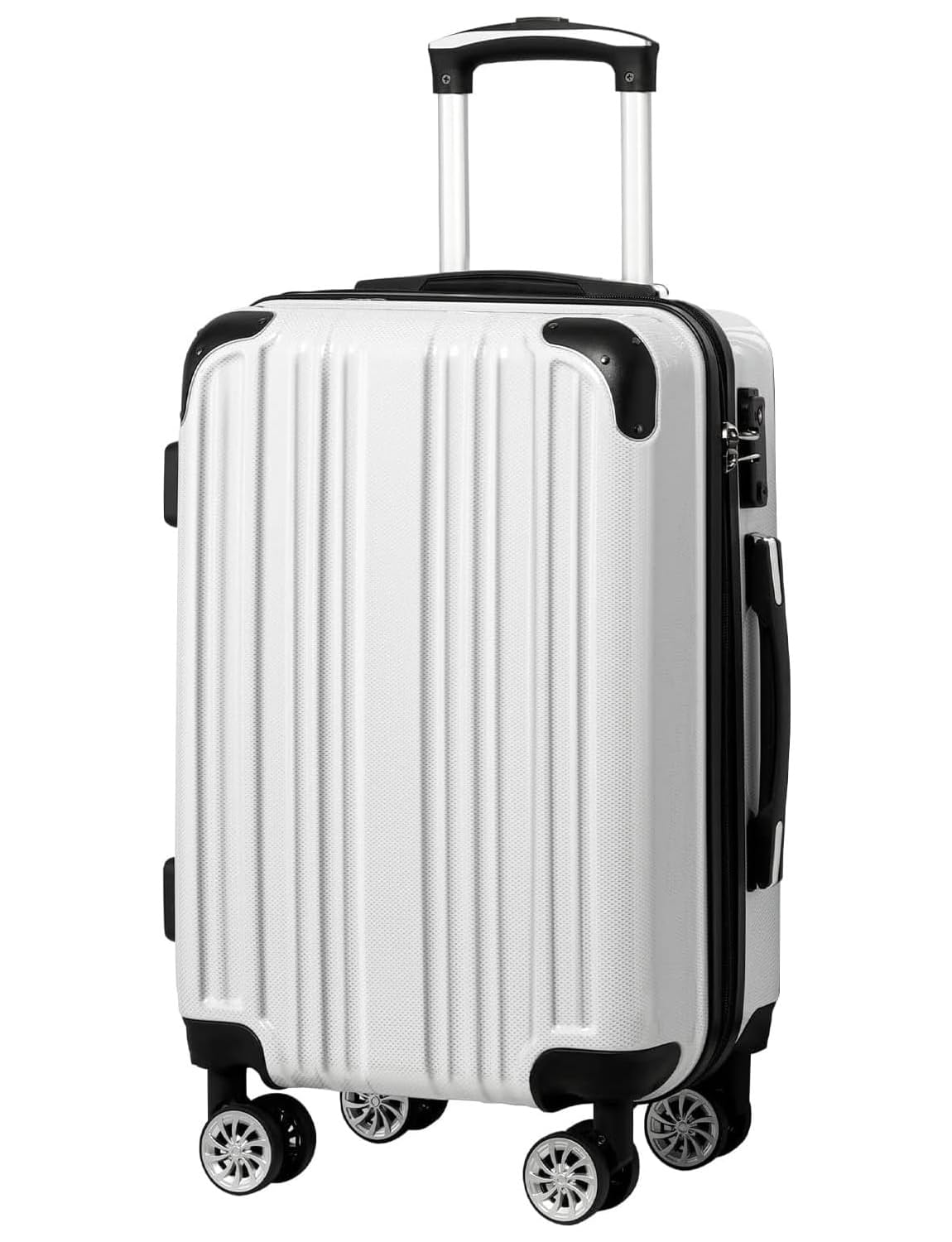 Coolife Luggage, Suitcase with Durable and Lightweight, Large Checked Luggage with PC+ABS Hardshell Expandable, Dual Spinner Wheels, TSA Lock, and YKK Zipper (white grid new, L(28in))