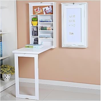 Wall Mounted Folding Desk with Whiteboard & Storage Cabinet