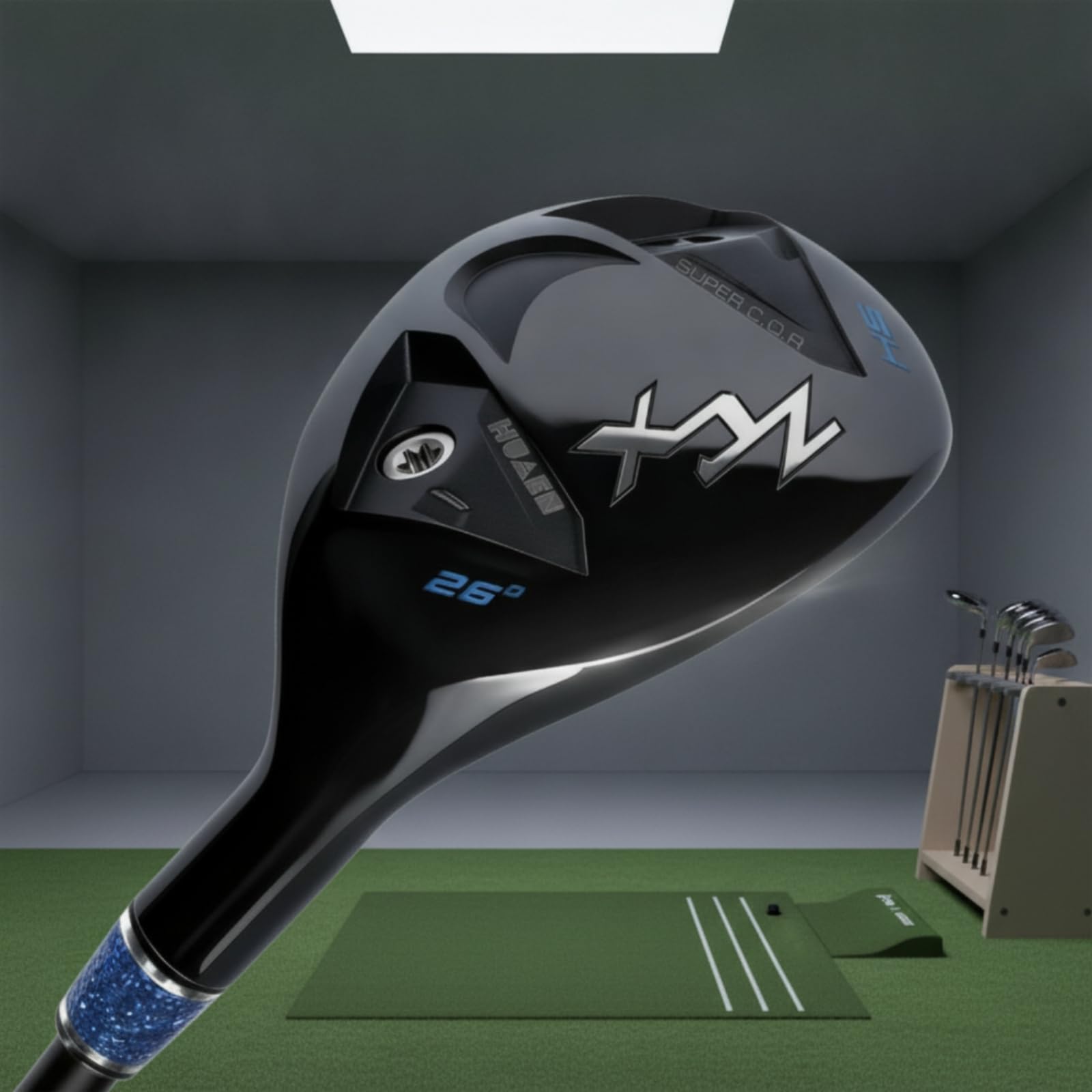 Híbrido de Golf Palo Hierro Madera Híbrida Varilla Negra Cabeza Metálica Cavidad Trasera Construcción Acero Fibra Carbono Goma Adecuado para Campo Práctica Competición