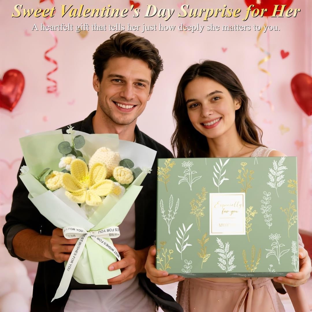 Valentine's Day Birthday Gifts for Women Self Care Package Get Well Soon Gift Baskets, Thinking of You Sympathy Spa Gift Set w/ Crochet Flower Bouquet, Unique Gifts for Women Her Wife Girlfriend Mom - Image 3