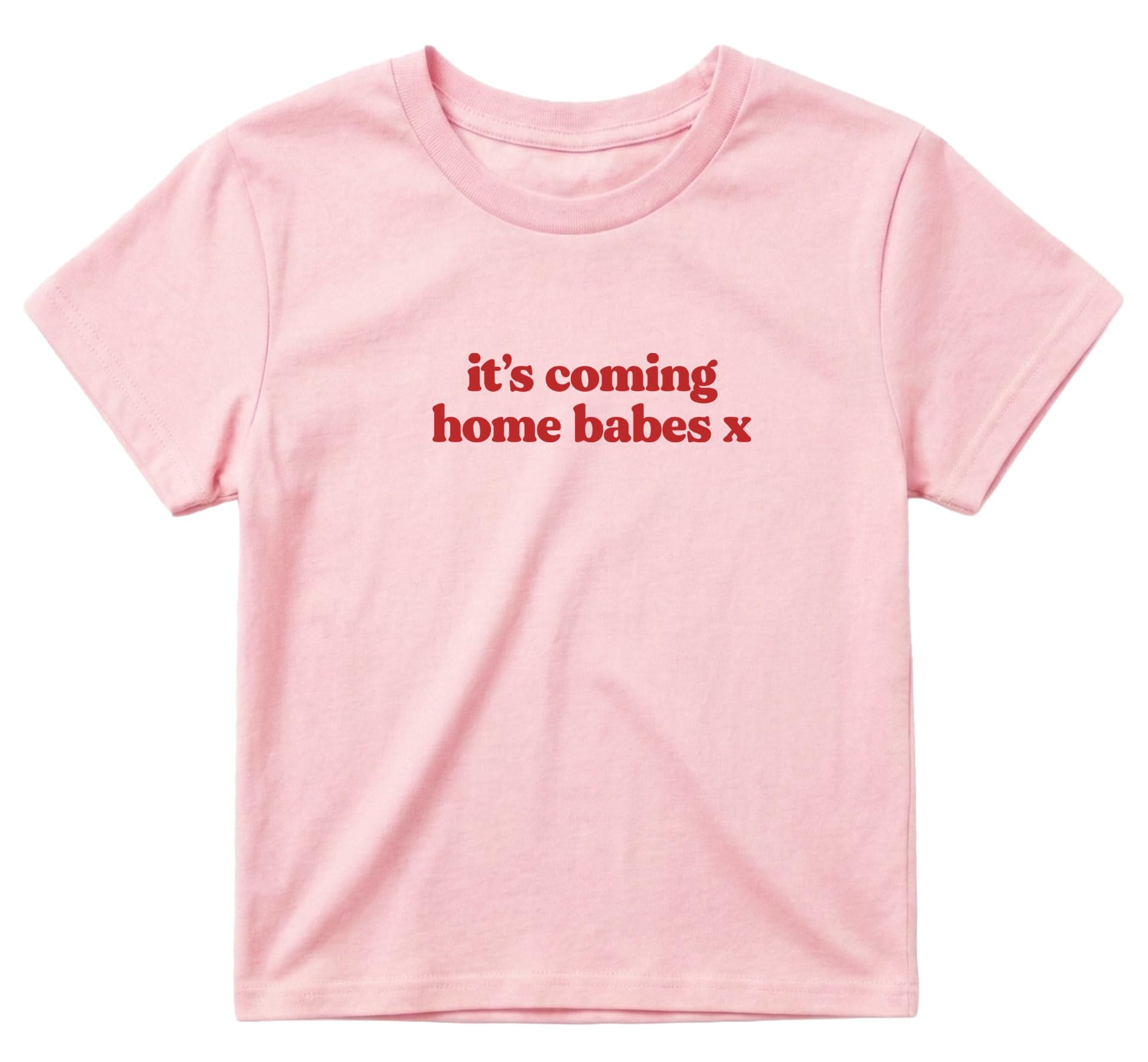 Sanfran Clothing It's Coming Home Babes x Baby Tee T-Shirt Top World Football Shirt England Scotland Country Team 2026 Soccer Womens Flag Varsity Shirt Light Pink (Red Text) - XL