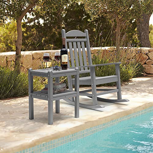 Torva 2-Tier Outdoor Side Table, Adirondack End Table, Easy-Maintenance & Weather-Resistant Rectangular Patio Side Table For Outdoor, Indoor Deck, Pool,Garden Backyard, Porch (Grey Color) #TOP6