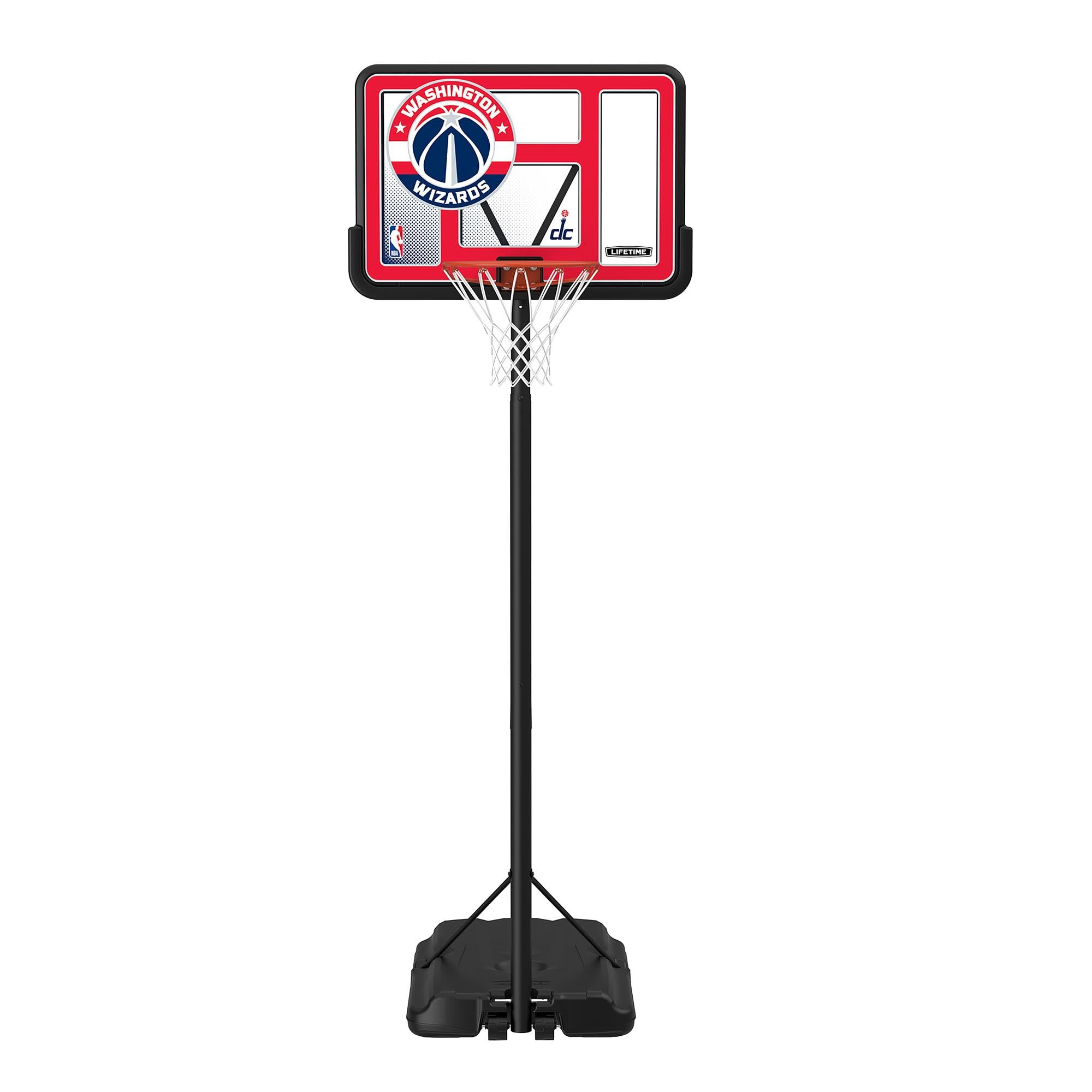 Lifetime NBA Washington Wizards Portable Basketball Hoop, Adjustable Height 7.5-10 Ft, 44 Inch Shatterproof Fusion Backboard, Base with Wheels
