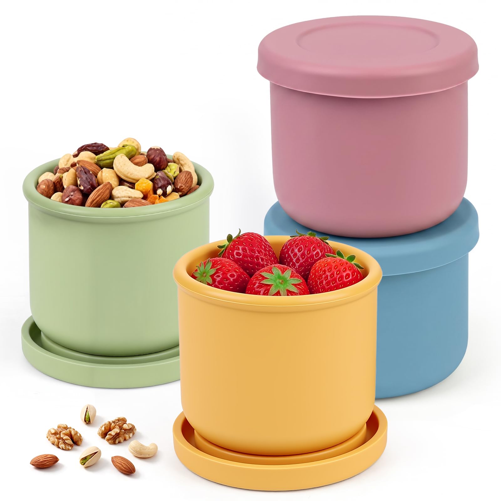 YQL Silicone Snack Containers Round with Lids for Lunch, Travel, Picnic