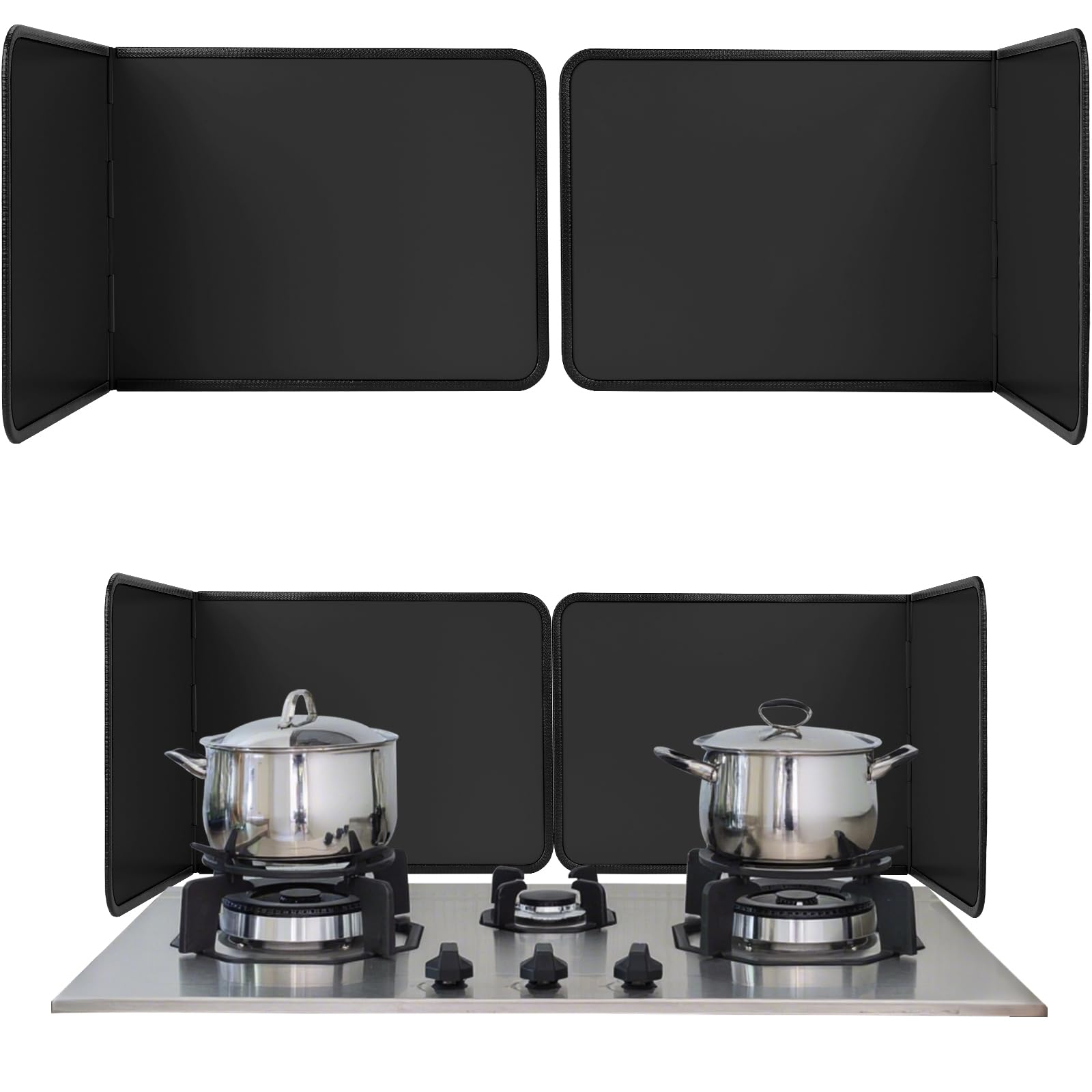 FoiiLiio 2 Pannello Paraschizzi Cucina Pieghevole Protezione, Antiaderente Paraschizzi da Cucina Protezione, Protezione Protezione Schizzi di Olio per Cucine a Gas e Padella (38 * 30 * 29cm) -Nero