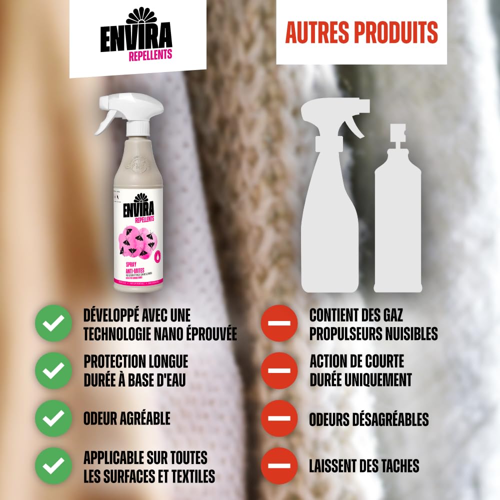 Envira Spray Anti-Mites - Anti-Mites à Action Longue Durée - anti mites alimentaires - sans Odeur & A Base d'eau - 2 L