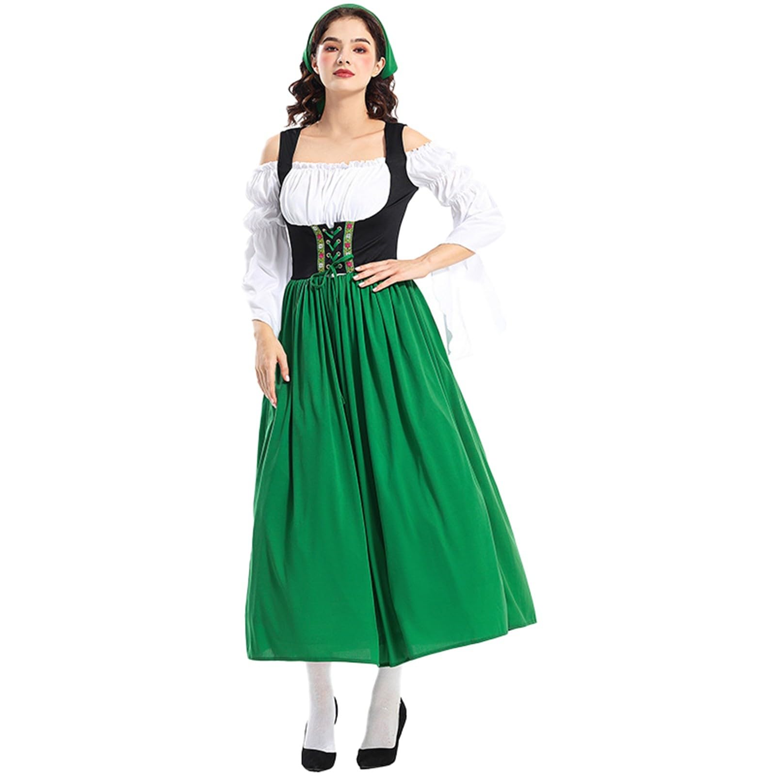 Vestido medieval tirolesa con corpiño ajustable estilo granja tradicional mujer 4