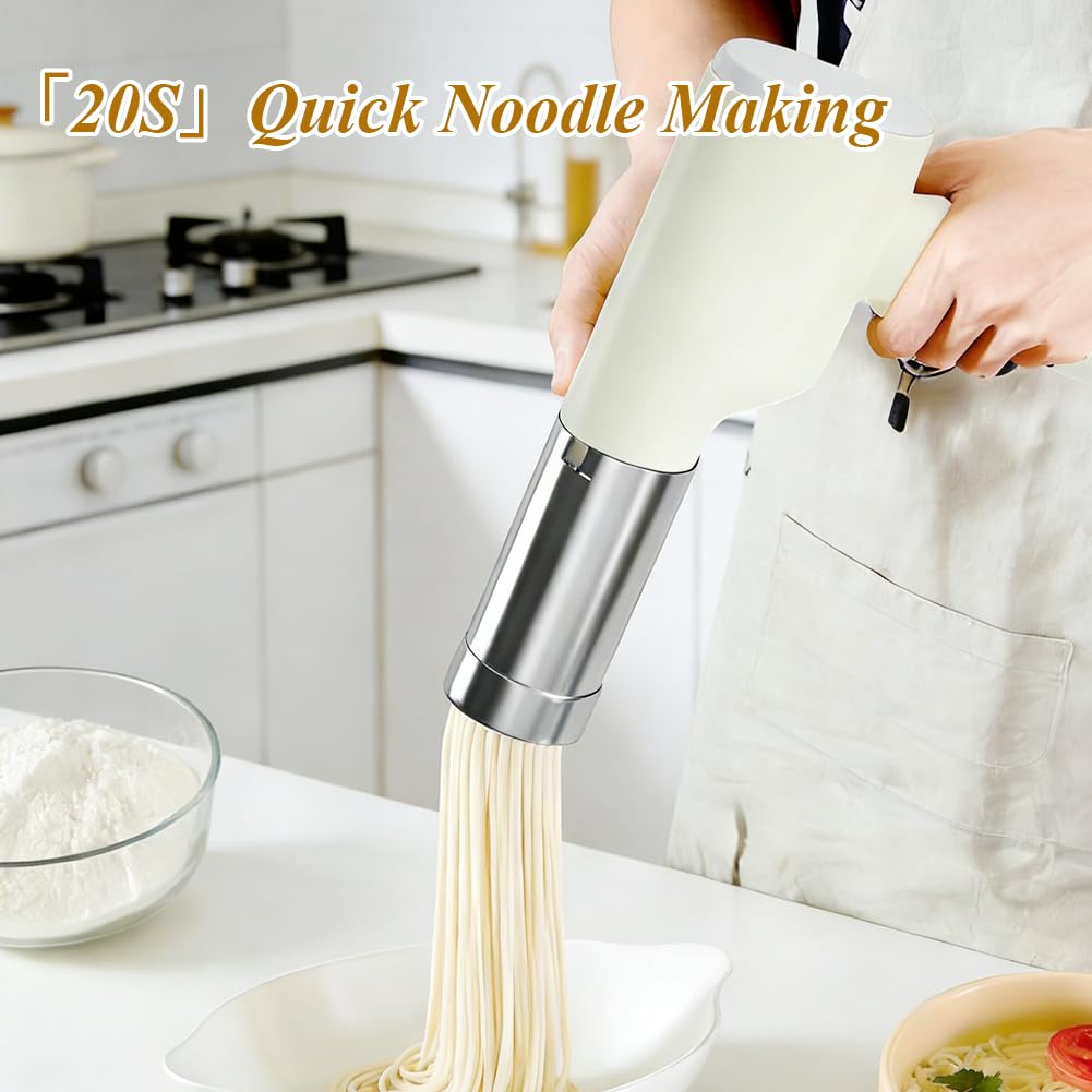 Elektrische Nudelmaschine Handheld Kabellos 40W mit 5 Pressformen Aufladbar Pasta Maker für Spaghetti Fettuccine