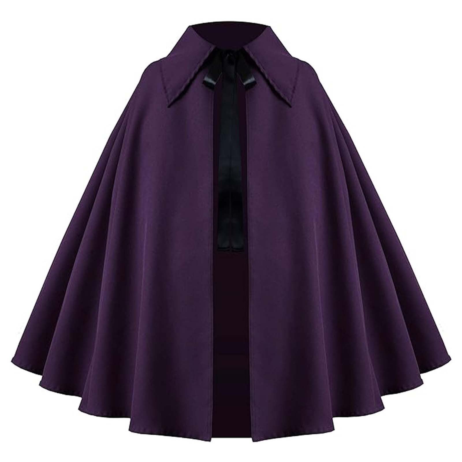 Generisch Medieval Cape Halloween Short Gothic Performance LARP Robe Solid Medieval Coat Cosplay, Dark purple, One Size