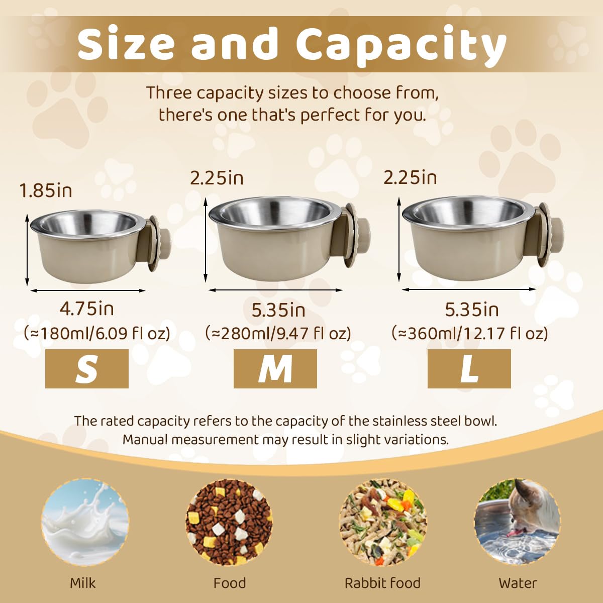 2Pcs Pets Lightweight Stainless Steel Bowl,Removable Stainless Steel Pet Hanging Food Water Feeder Bowl for Puppy Dog Cat Rabbit Ferret Bird Gunea Pigs (Large) - image 3