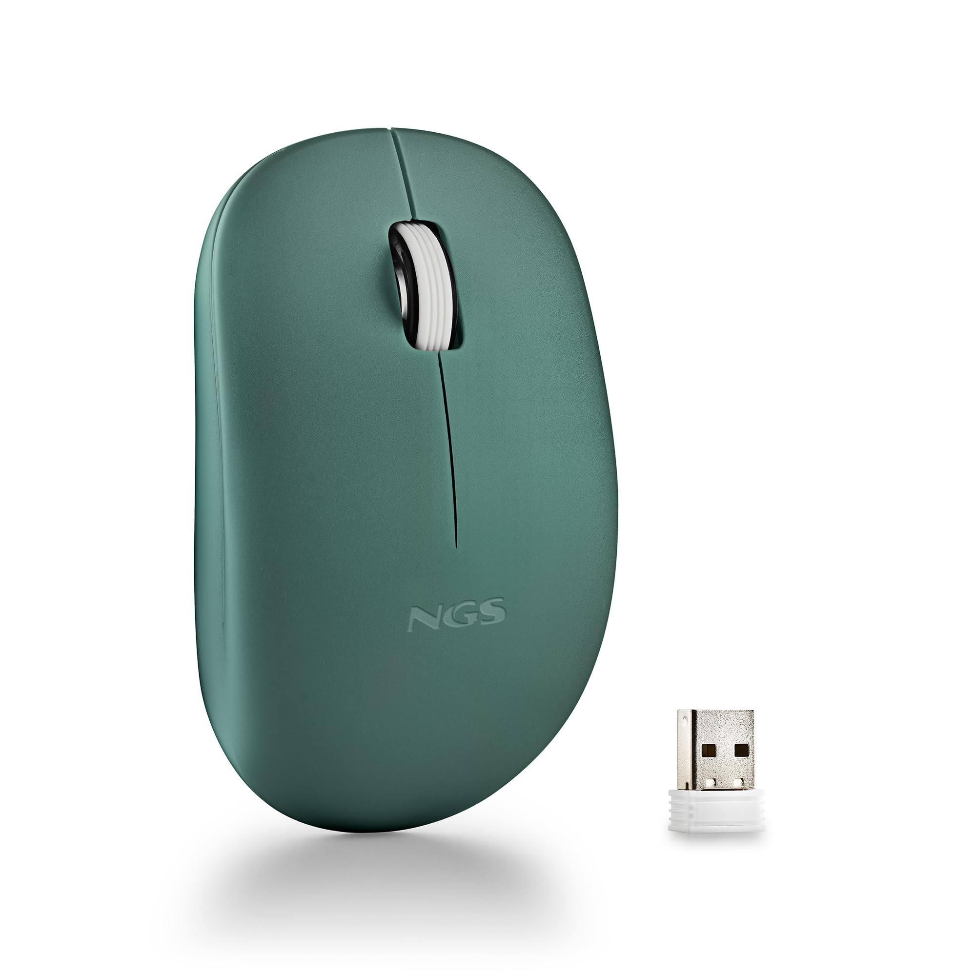 NGS Fog Pro Green Wireless Mouse, 1000 DPI Optical Mouse, Nano USB Interface, Silent Buttons, 2 Buttons and Scroll Wheel, Plug and Play, Ambidextrous, Green