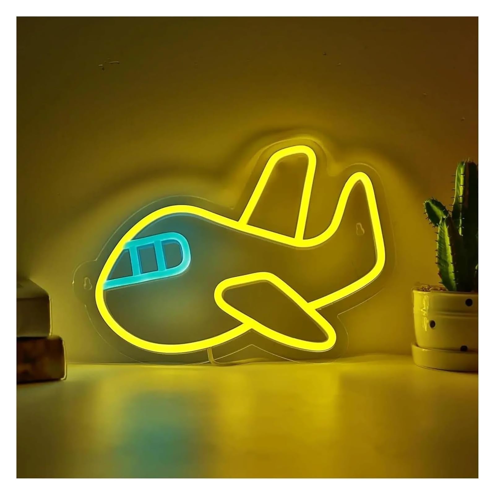 Avión para decoración de fiestas con letrero neón, luz LED regulable para