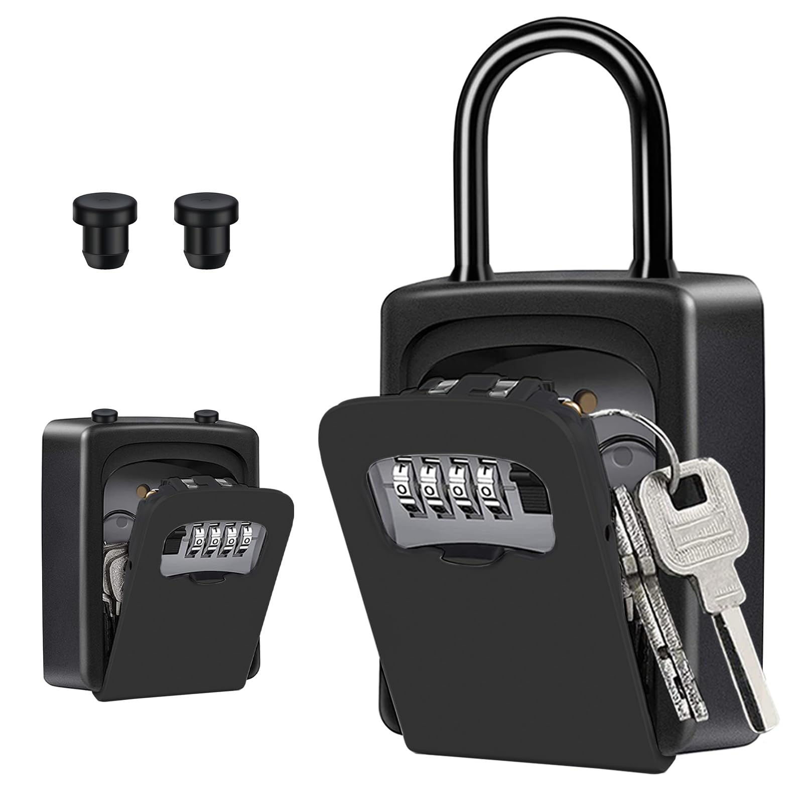ZHEGE Caja Fuerte para Llaves con Código de 4 Dígitos, Caja Seguridad Llaves Exterior con Asa, Caja con Candado Combinacion para Oficina, Tienda, Almacén, Garage, Bloque de Pisos (Negro)