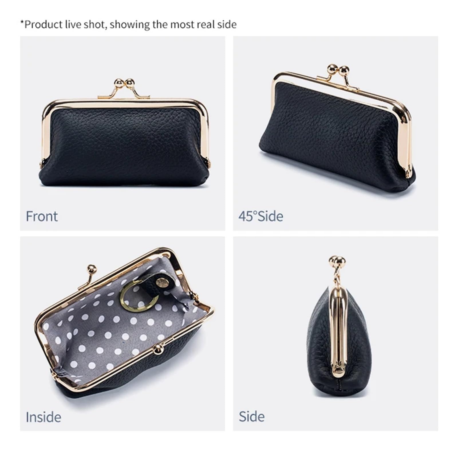Mini Monedero con Clip de Bloqueo, Bolso de Almacenamiento portátil de Mano for niñas, Bolso Simple de Cuero Genuino de Color sólido for Llaves