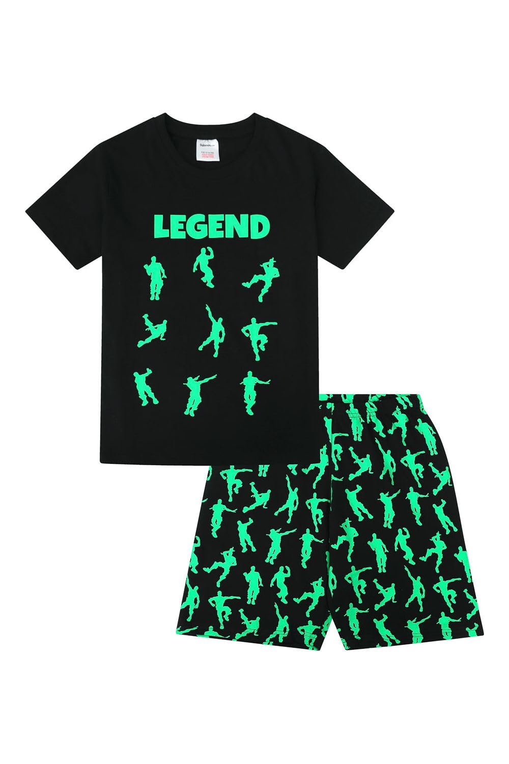 Thepyjamafactory Black Emote Legend Dance Gaming All Over Gaming Green Cotton Short Pyjamas (13 Years)