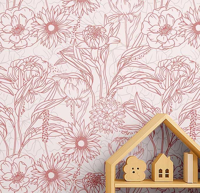 Papier peint floral chic orange S4Sassy 63x304 cm pour rénover une chambre