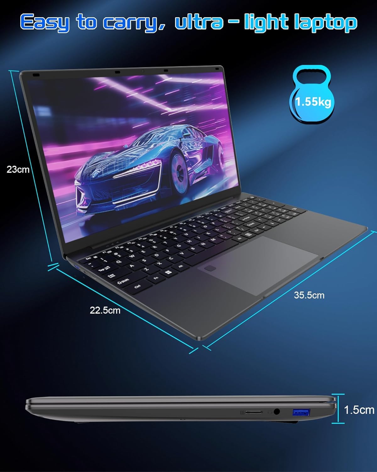 PINSTONE 15,6" Ordinateur Portable 16Go RAM 512Go SSD, PC Portable Celeron N5095 CPU, Ouverture à 180° du Portable, Laptop Computer avec écran FHD 1080P, WiFi5, Bluetooth4.2, USB3.0, Webcam, Touch ID