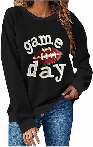 Game Day Sweatshirt Women Football Fan Sweatshirts Letter Graphic Print Patriots Pullover Crewneck Long Sleeve Top