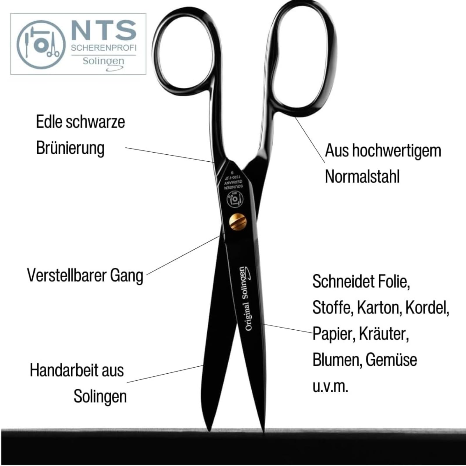 Schere aus der BLACK EDITION | Küchenschere | Allzweckschere | Haushaltsschere | 18 cm - 7,0" | Edel Schwarz Brüniert | Super Scharf | Hergestellt in Solingen