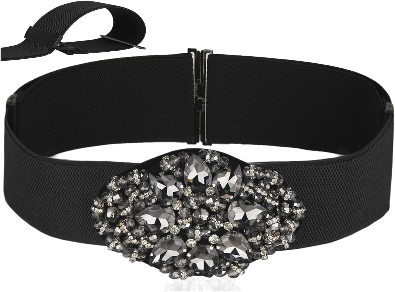 Women’s Sparkly Beaded Belt Adjustable Rhinestone Belts Wide Elastic Stretchy Belt for Dressy Gowns