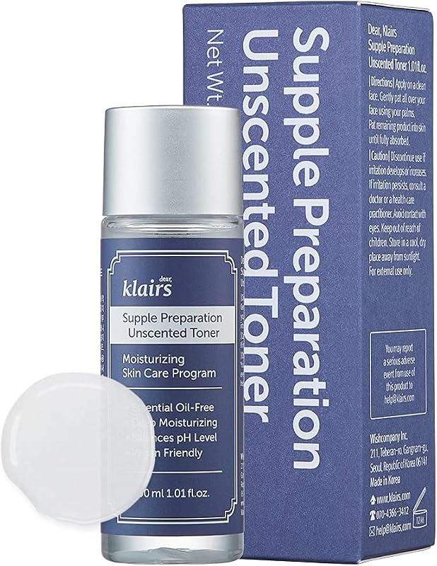 DearKlairs Supple Preparation Unscented Toner, tônico facial sem fragrância, tamanho viagem, 30 mL