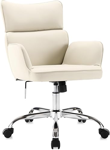 BERYTH Silla de oficina en casa con ruedas, silla giratoria de altura ajustable, silla de trabajo con respaldo medio, silla de trabajo moderna de