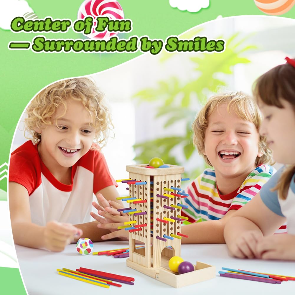 Ainiv Juegos de Mesa Montessori, 3 in 1 Juguetes Educativos Niños con 40 Palitos Colores y 1 Dados, Juegos Divertidos para La Familia, Juguete Motricidad Fina para Niños 3, 4, 5, 6 Años