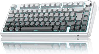Clavier Gaming Mécanique- 75% ISO-FR sans Fil Hot-Swap, Gasket Mount, RGB, MK209 Clavier Gamer AZERTY avec Knob, Tri Mode Keyboard TKL, PBT Keycaps, Son Creamy, Red Switch pour PC/Mac/PS4/PS5