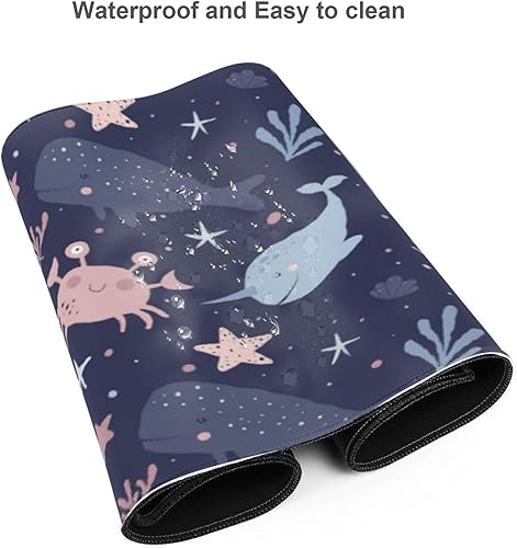Miniatura 3 de Famame Alfombrilla de mouse para computadora portátil, tapete de escritorio infantil de ballenas cangrejo con bordes cosidos, 31.5 x 11.8 pulgadas,