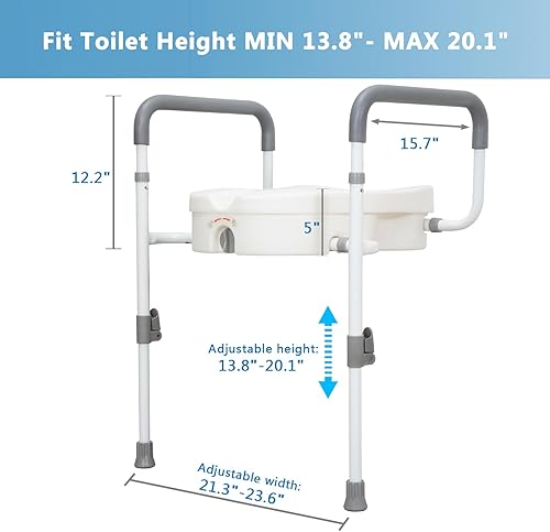 Miniatura 3 de Asiento de inodoro elevado con asas para ancianos  Elevadores de asiento de inodoro para personas mayores con brazos acolchados ajustables  Asiento