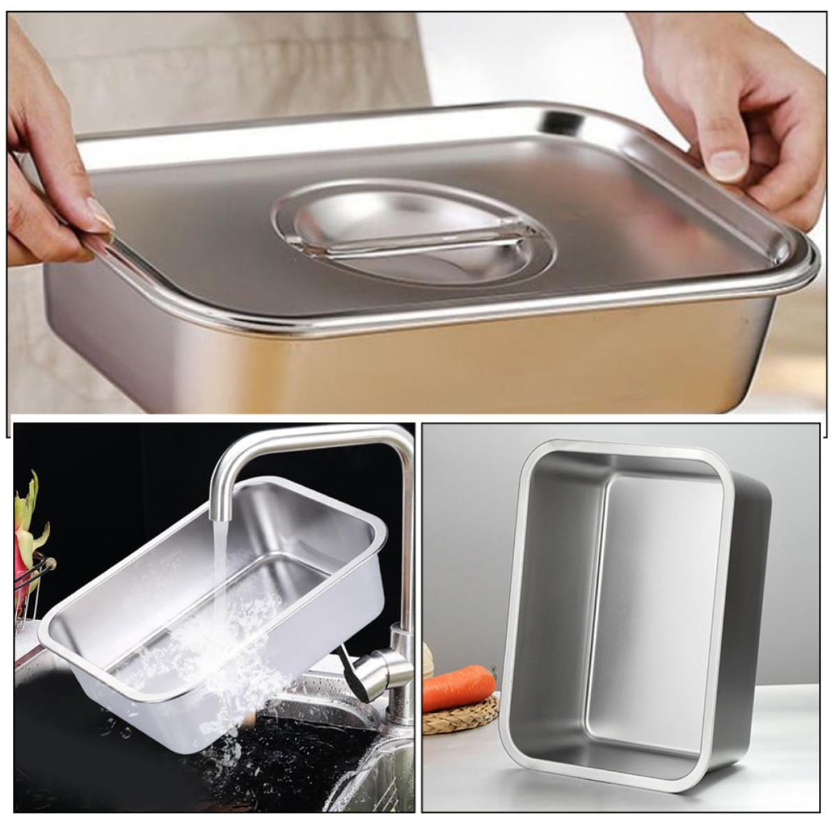 FOMIYES 2 Stück Edelstahl Buffet Snackplatte Rechteckig 1,5l Silber