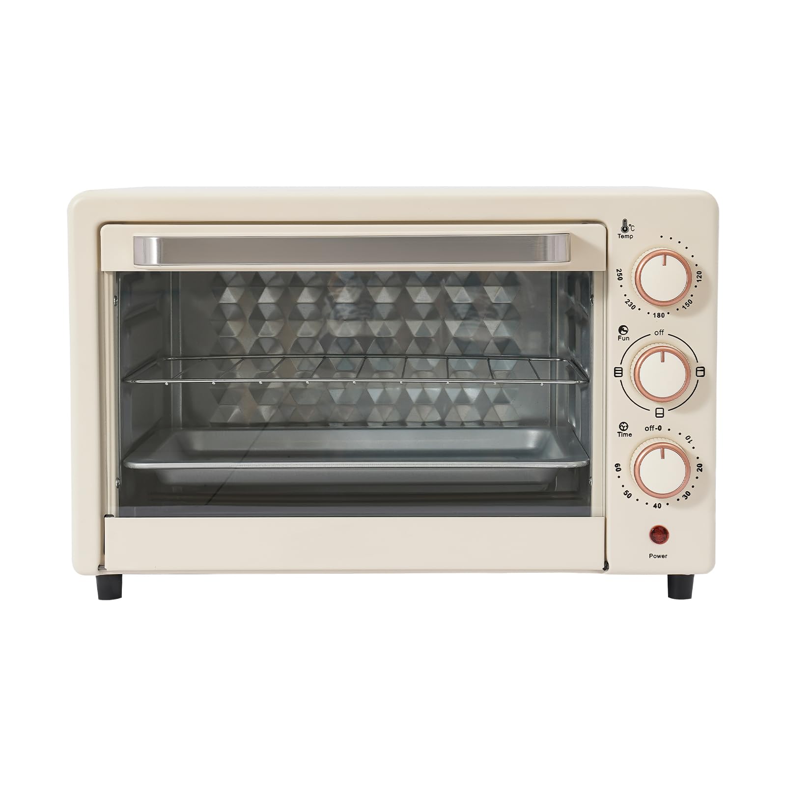 Mini forno compatto da 22 litri con funzione pizza e finestra di visualizzazione, da 120 °C a 250 °C, timer da 60 minuti, 1000 Watt, bianco