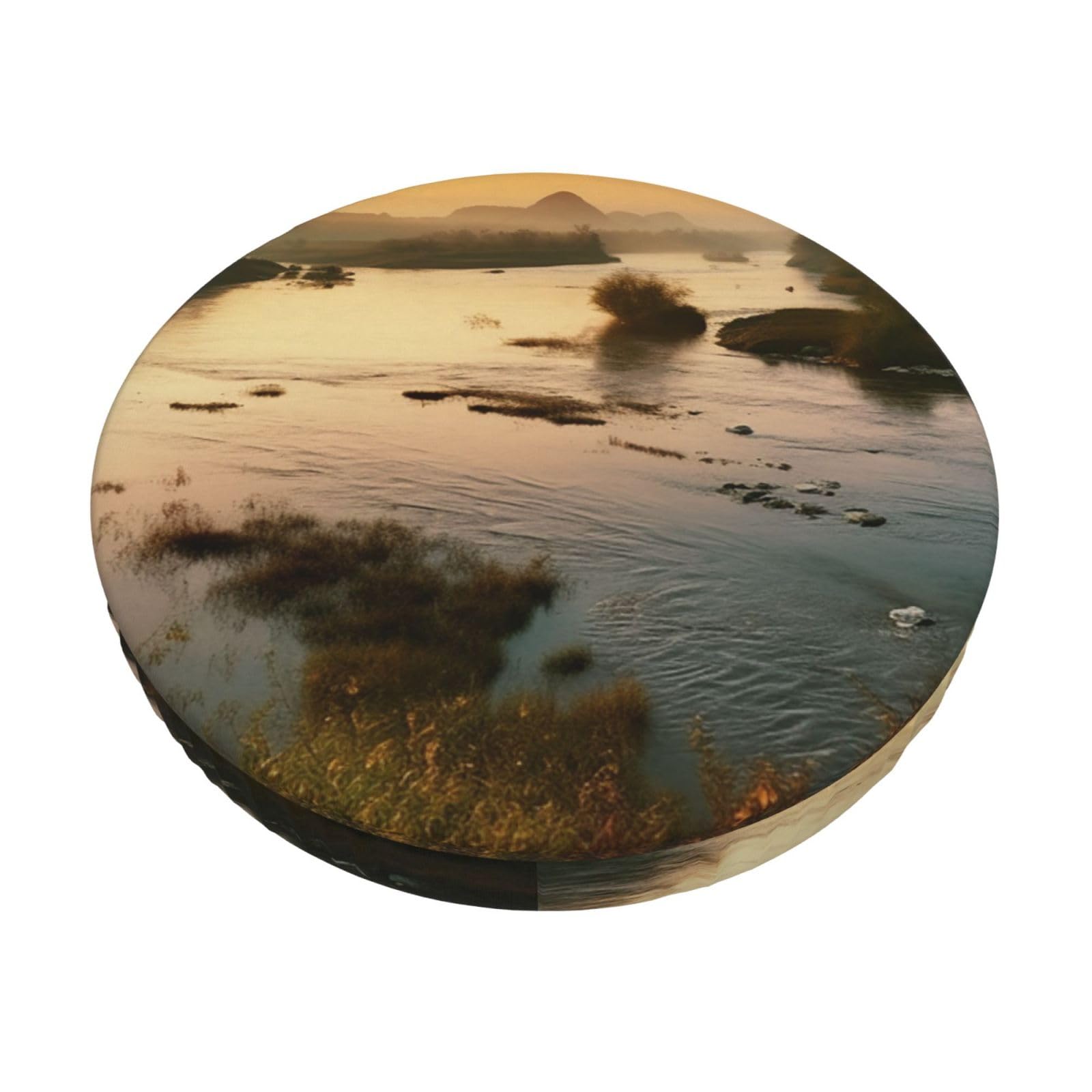 DWVTFSM Round Bar Stool Covers, 14 Inch Stretch Washable Barstool Seat Covers Removable Non Slip Dustproof Landscapes with The Rivers Bar Chair Cushion Protector for Kitchen Dining Room Cafe