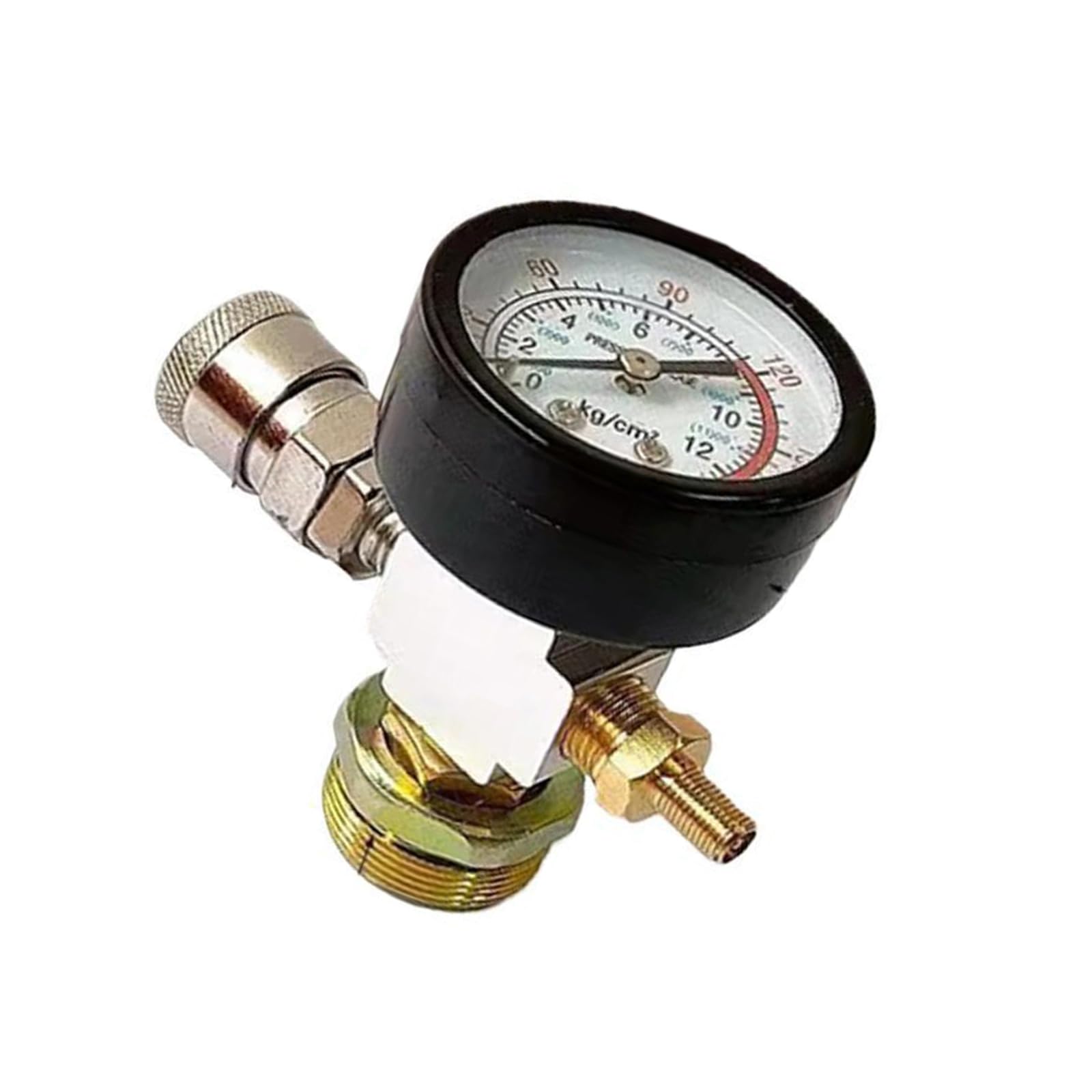 Compact Pressure Gauge Adapter, Metal Threaded Air Reservoir Connector for Workshop Inflation and Maintenance Tasks Metal Cylinder Connector
