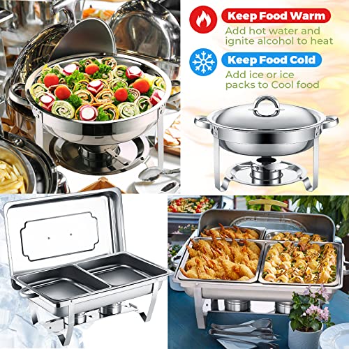 4 Pcs Chafing Dishes Buffet Set Stainless Steel Chafing Dishes 9.5 Qt Rectangular Chafers 3.7 Qt Round Buffet Warmers Set Silver Food Warm With Folding Frame For Banquet Party Catering Supplies #TOP5