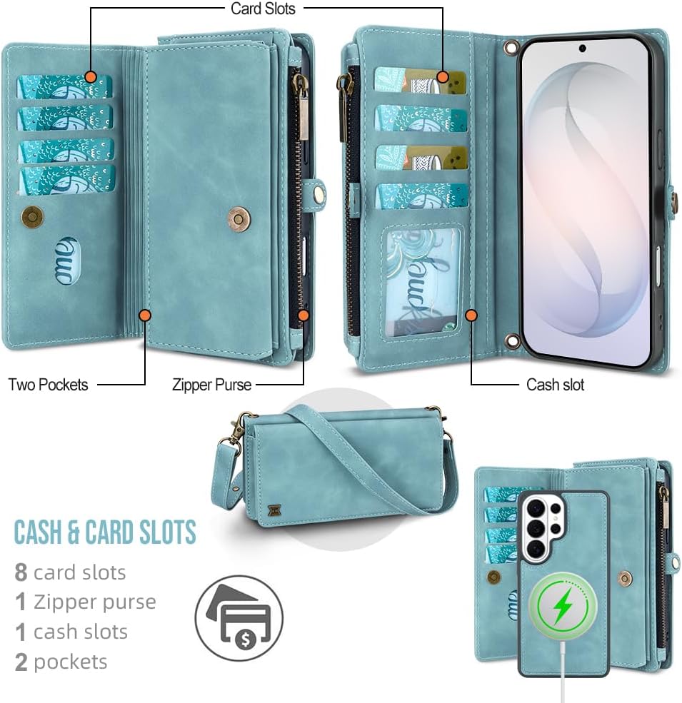 for Samsung Galaxy S26 Ultra Magnetic Crossbody Wallet Case Baby Blue image 3