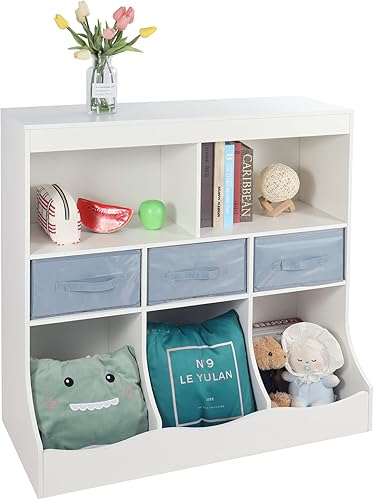 RedSwing Organizador de almacenamiento de juguetes para niños, libro y organizador de juguetes, estantería para niños con 2 cubos de almacenamiento