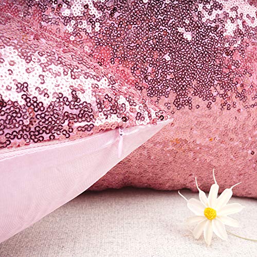 Your Smile Pack Of 2, New Luxury Series Pink Decorative Glitzy Sequin & Comfy Satin Solid Throw Pillow Cover Cushion Case For Wedding/Party,12" X 20" #TOP6