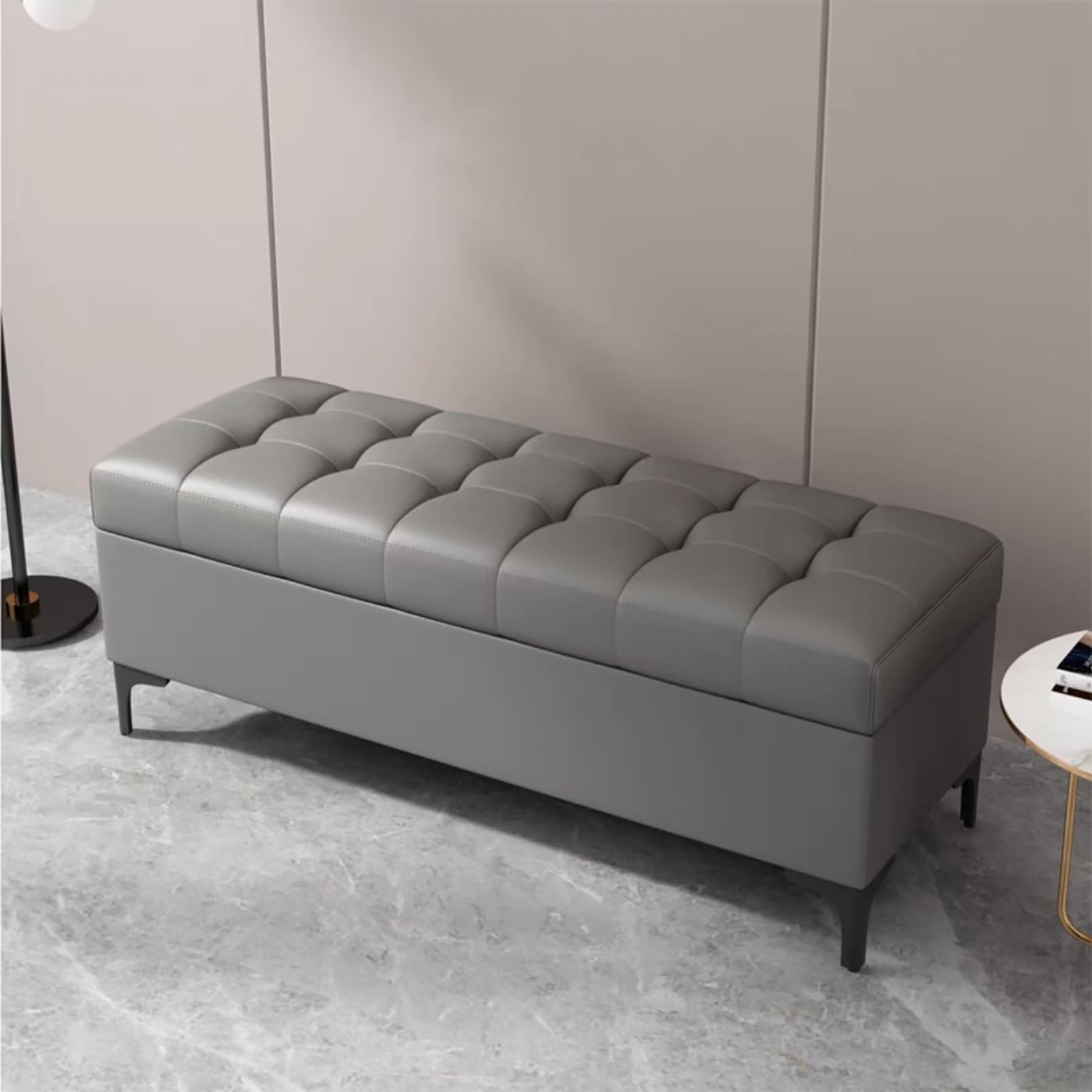 ZHANGshouf Storage Ottoman Bench Upholstered End of Bed Storage Seat Rectangle Storage Bench for Living Room Bedroom & Entryway Dark Gray (60x40x43cm)