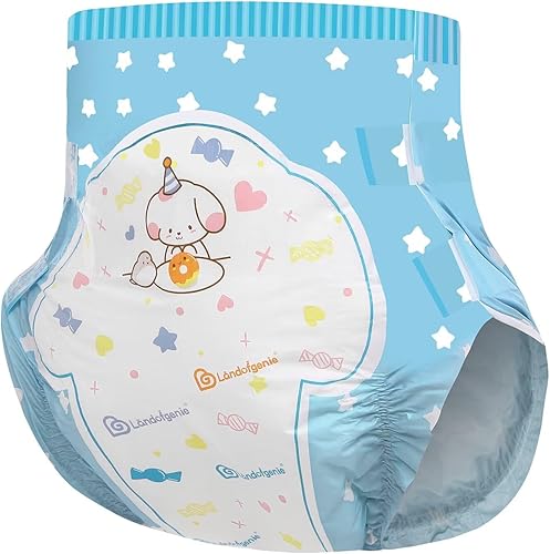 Miniatura 8 de Landofgenie Pañales para adultos, 2 piezas de pañales impresos para incontinencia durante la noche, pañales con pestañas (mediano 28-38 pulgadas)