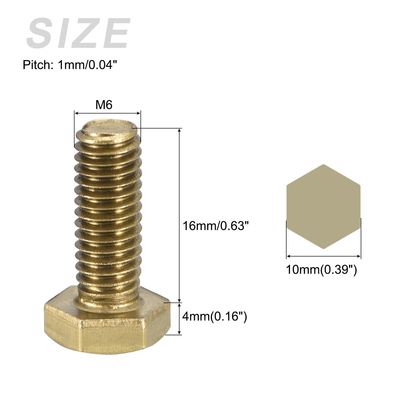 METALLIXITY Hex Head Screw Bolt (M6-1x16mm) 30Pcs, Brass Fully Threaded Solid Brass Hex Bolts Machine Screws - for Machinery Repair - Image 2