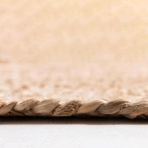 Vista 145 de GRUHUM Alfombra tejida a mano de yute redonda de 4 pies, de fibra natural, alfombra bohemia rústica, vintage, trenzada, reversible, ecológica