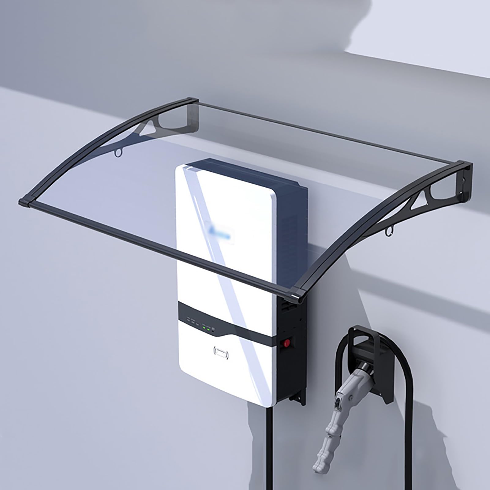 Auvent de porte avec support aluminium solide et toit polycarbonate haute résistance