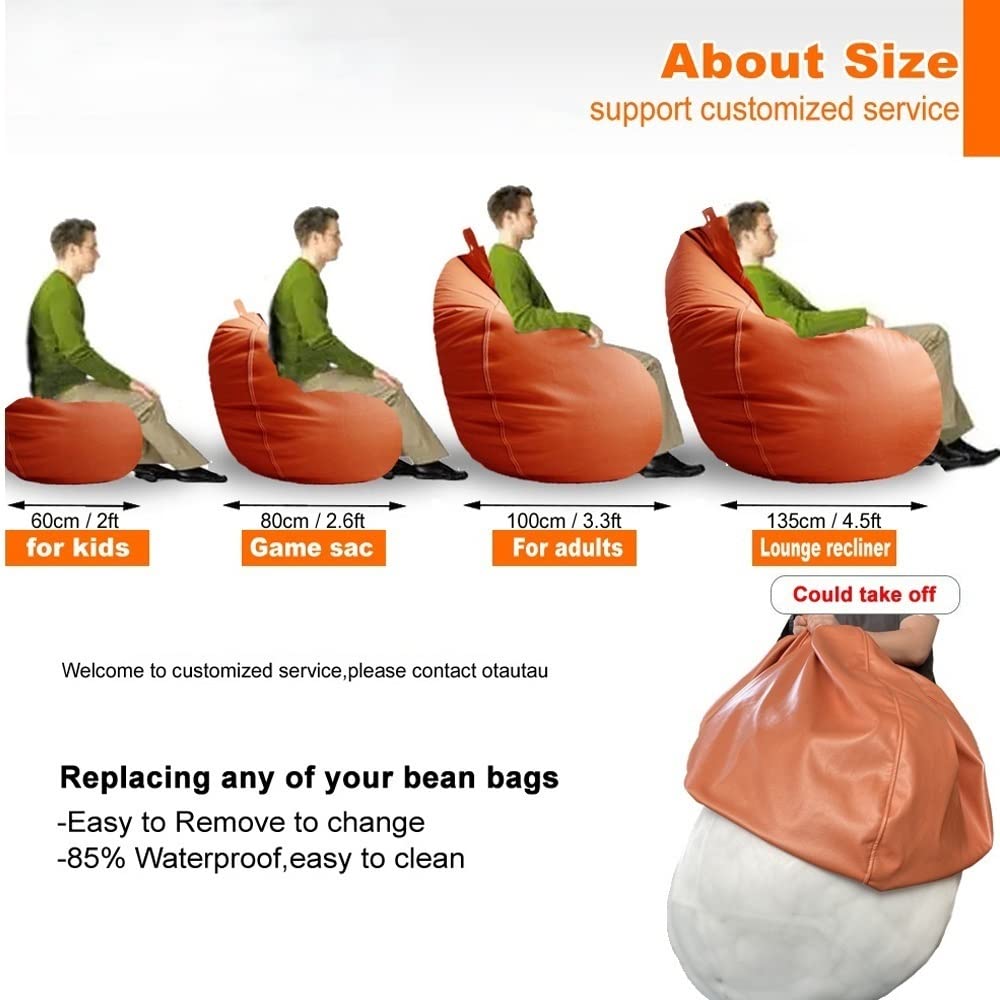 SXBCyan Sitzsack-Bezug, Großer Luxus-Sofa-Pouf-Bezug, Kunstleder, Wasserdicht, Lazy-Sitzsack-Stuhl, Ohne Füllstoff, Outdoor-Sitzsack, Couch, Puff for Schlafzimmer, Wohnzimmer, Garten(Green,60CM)