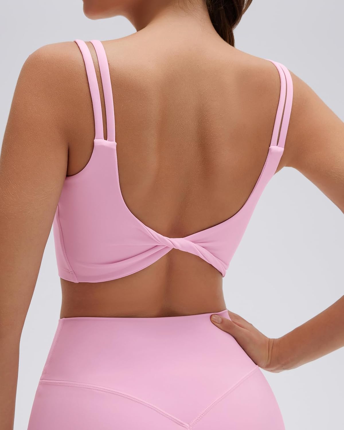 SUUKSESS Womens Workout Set Fitness Yoga Pilates Crop Tank Twist Back Cami High Waisted Tummy Control Bike Short - Image 4