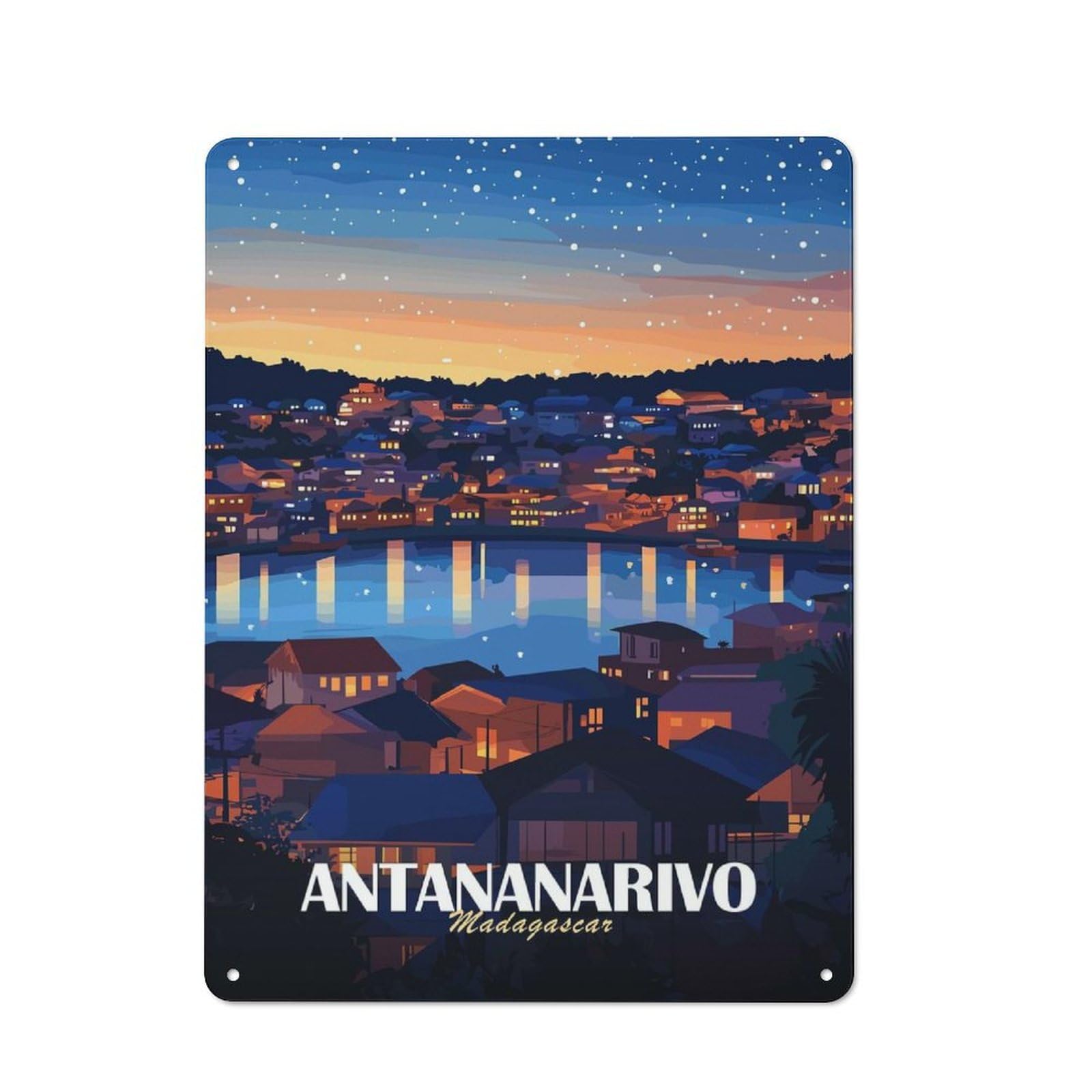 Junmoney Style-20 Metal Wall Sign 40X30cm Featuring Antananarivo Cityscape For Café Or Home Bar, For Collectors Decorating Cafés And Home Bars